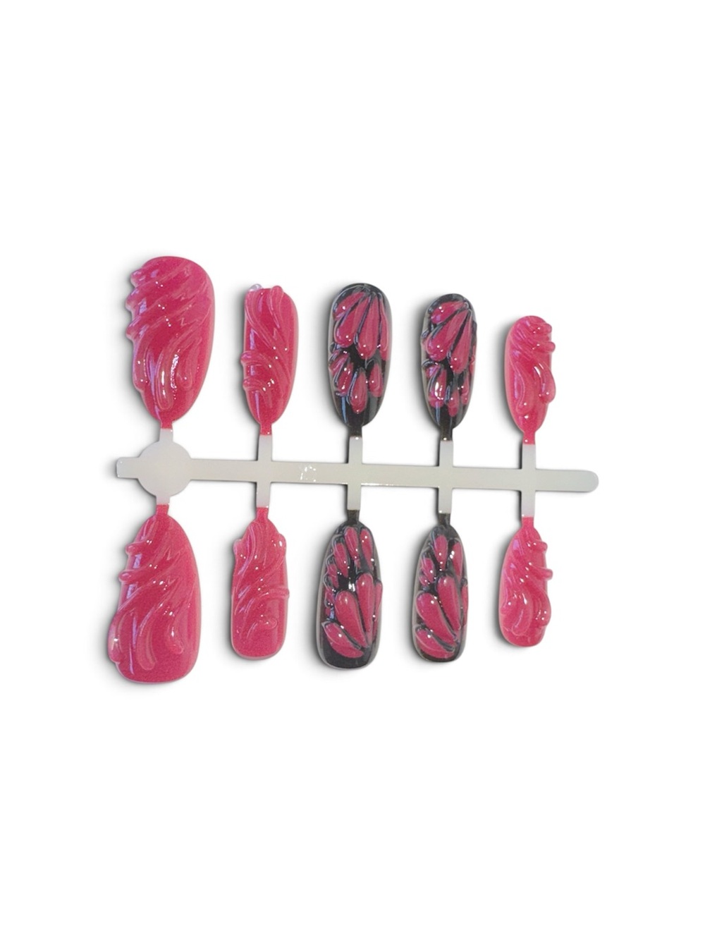 3d Press-On Nail Set with Floral Accents